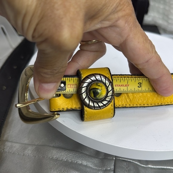(H) Leatherock 7129 Vintage Yellow BeltWestern-style gold buckle leather, Sz S/M - Picture 12 of 14
